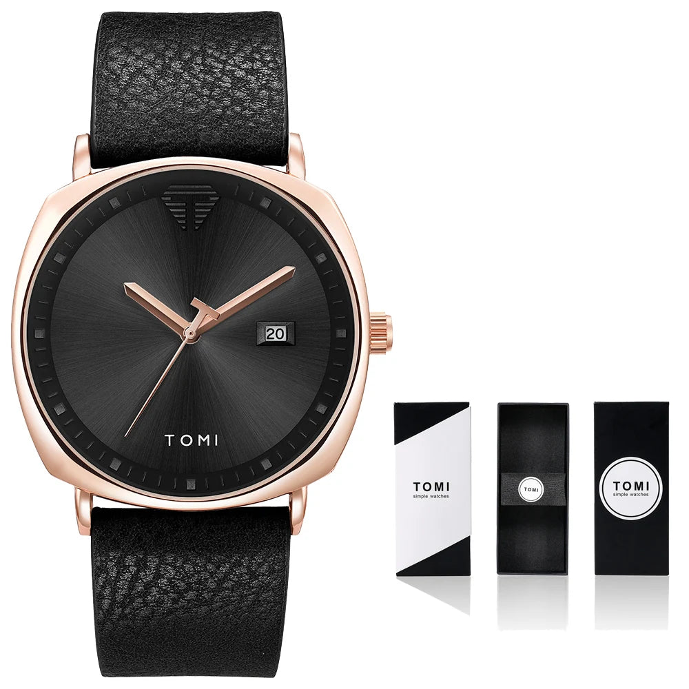 Relógio Masculino de Quartzo com Pulseira de Couro e Calendário