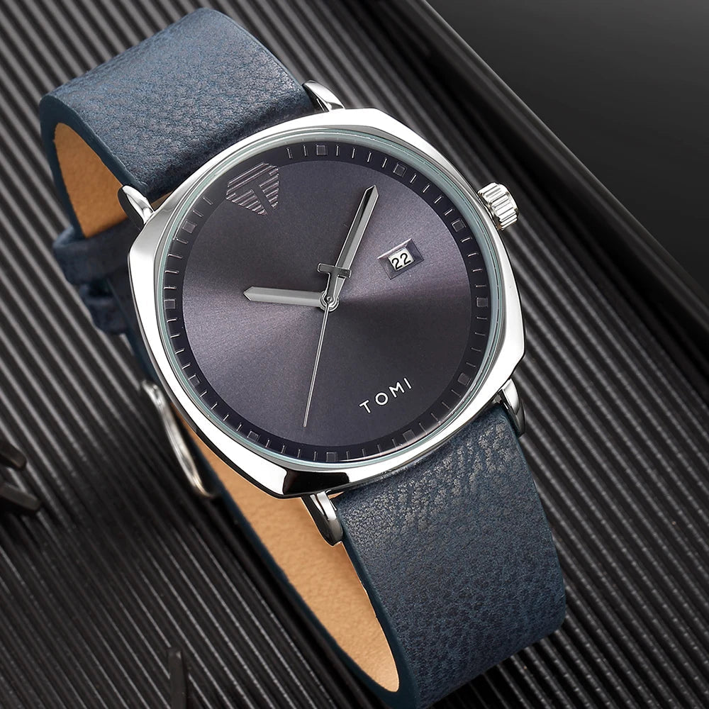 Relógio Masculino de Quartzo com Pulseira de Couro e Calendário