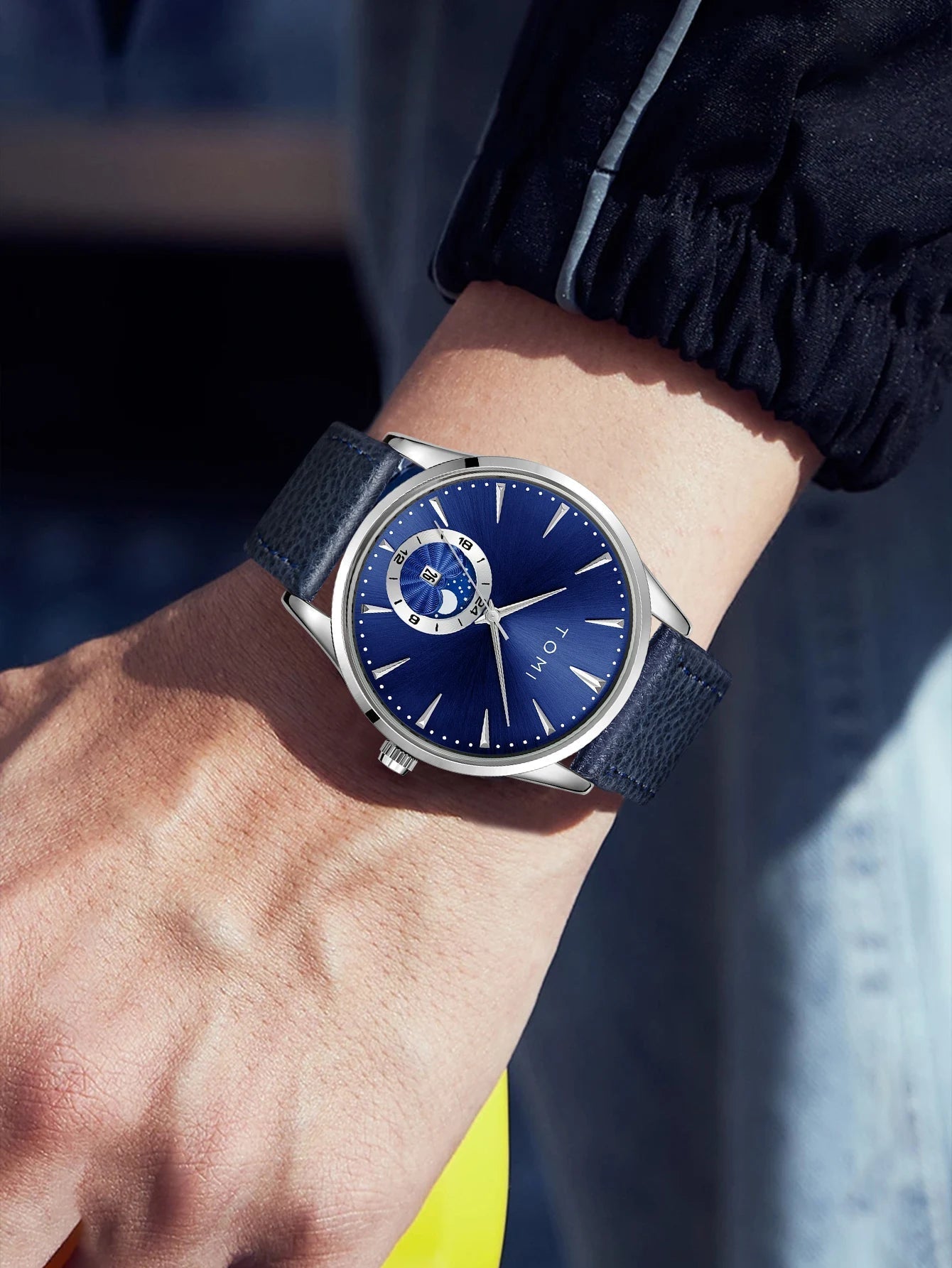 Relógio Masculino TOMI Luxo de Couro com Calendário