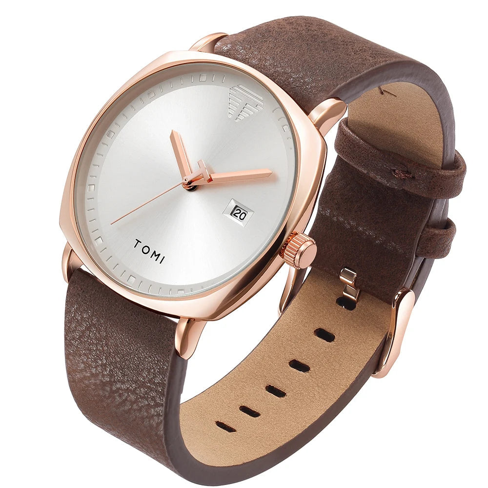 Relógio Masculino de Quartzo com Pulseira de Couro e Calendário