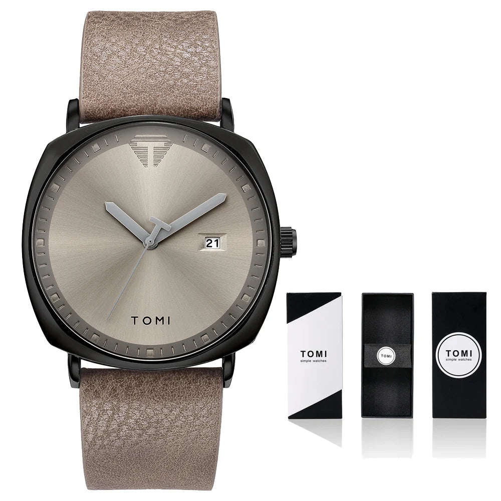 Relógio Masculino de Quartzo com Pulseira de Couro e Calendário