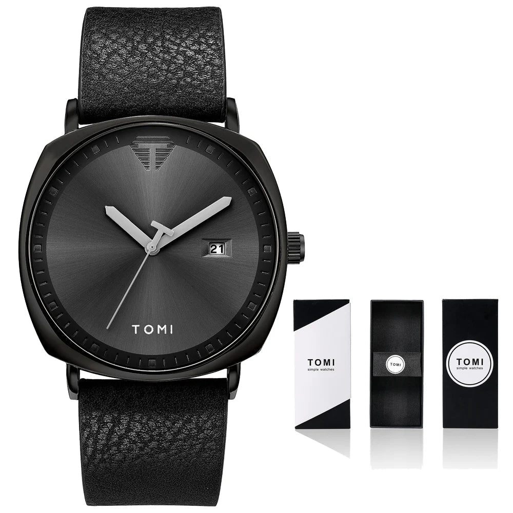 Relógio Masculino de Quartzo com Pulseira de Couro e Calendário