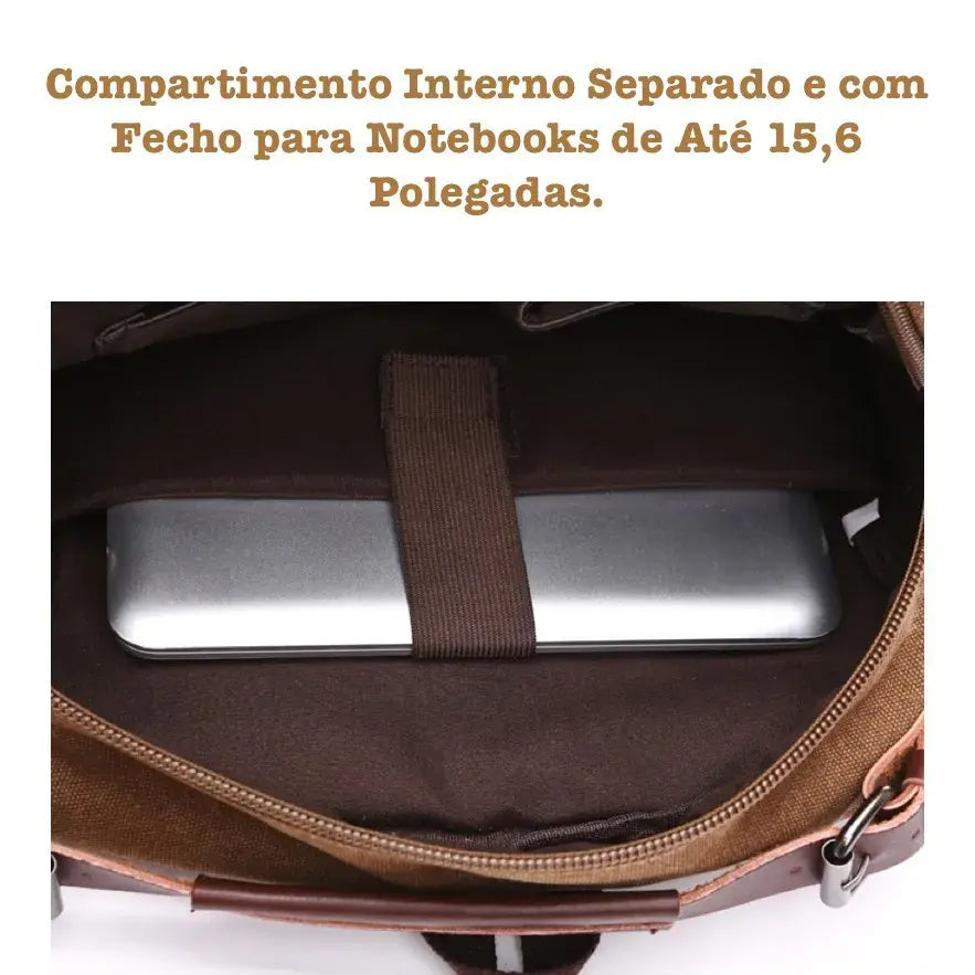Mochila Executiva de Lona com detalhes em Couro