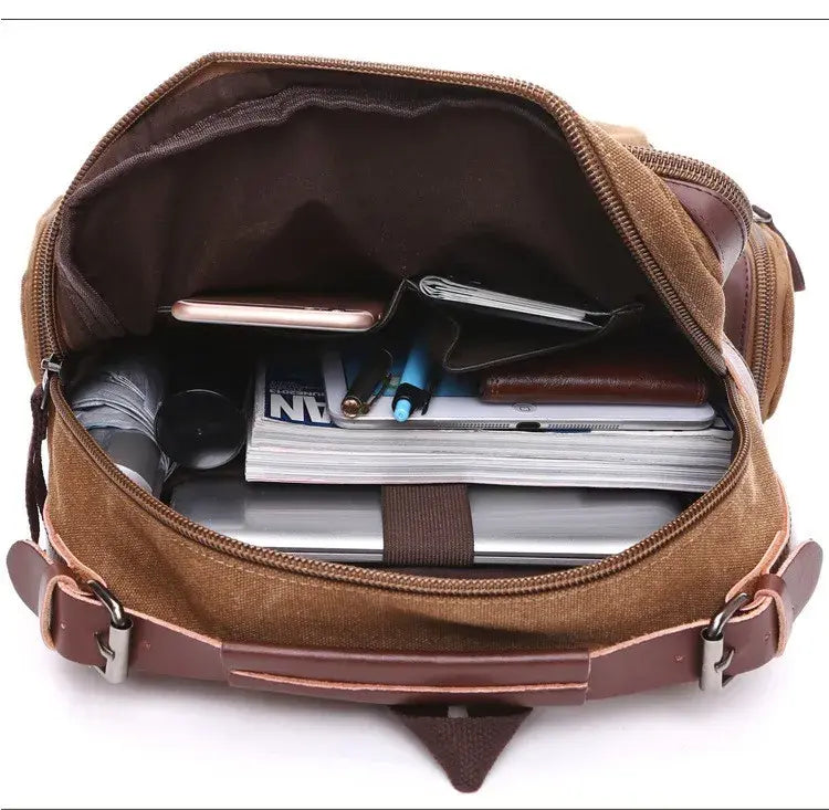 Mochila Executiva de Lona com detalhes em Couro