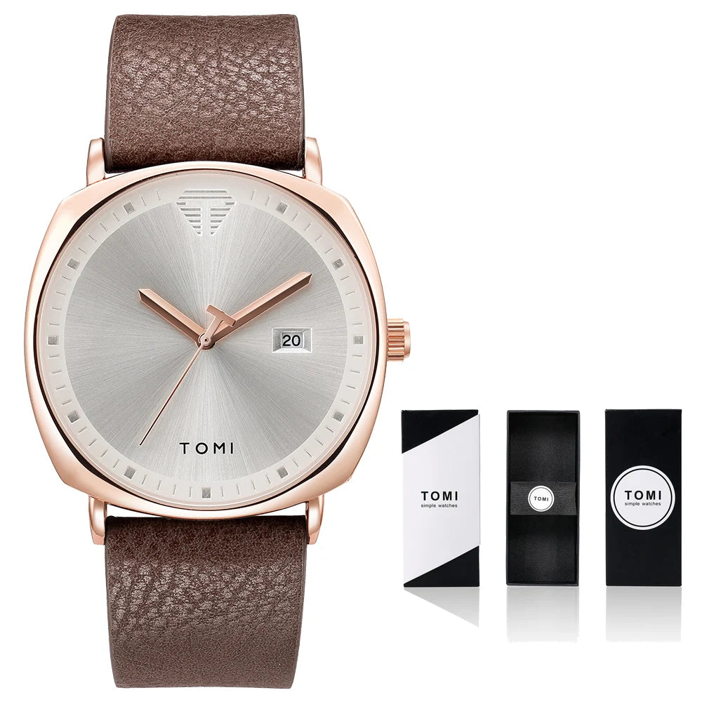 Relógio Masculino de Quartzo com Pulseira de Couro e Calendário