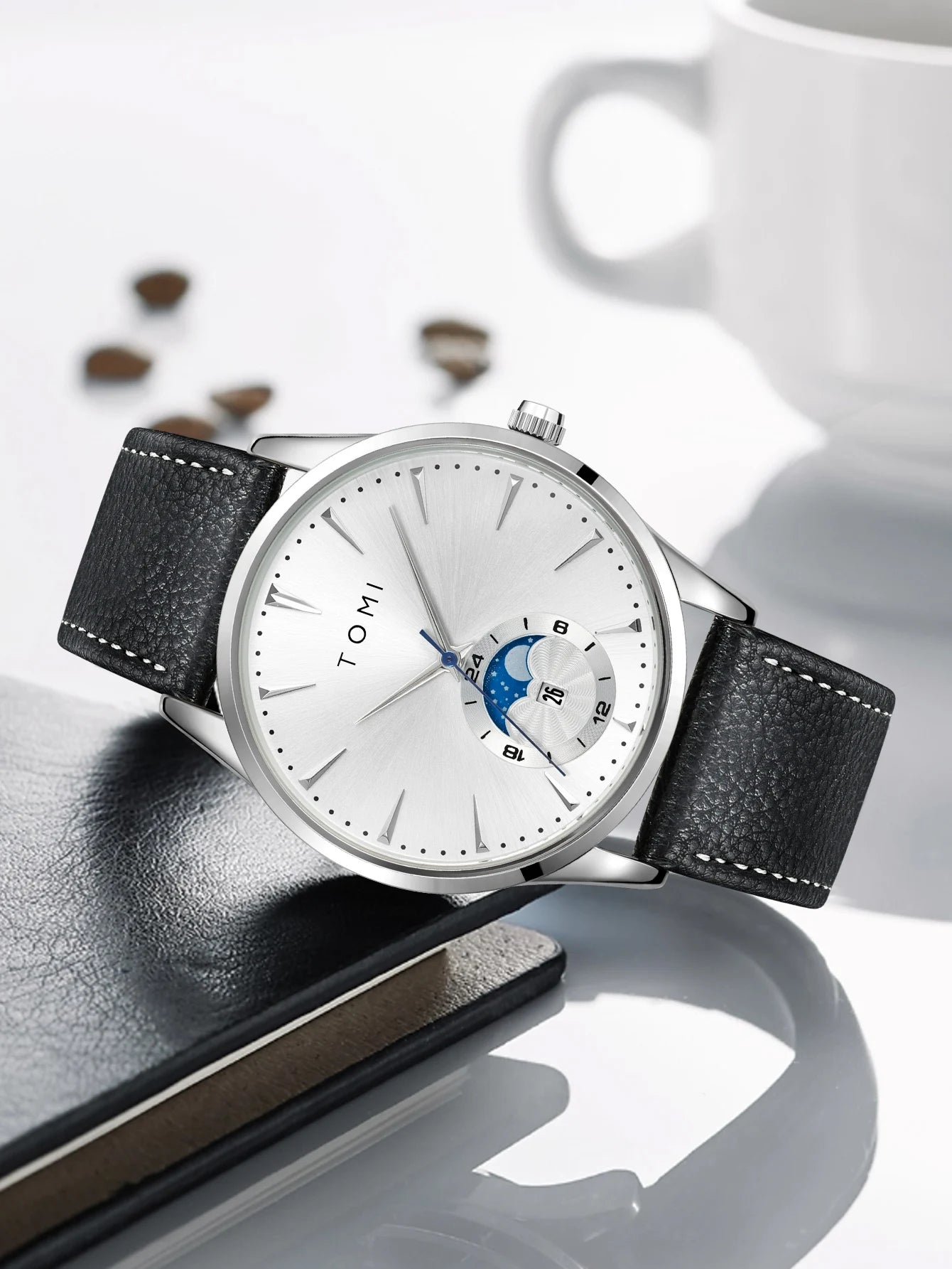 Relógio Masculino TOMI Luxo de Couro com Calendário