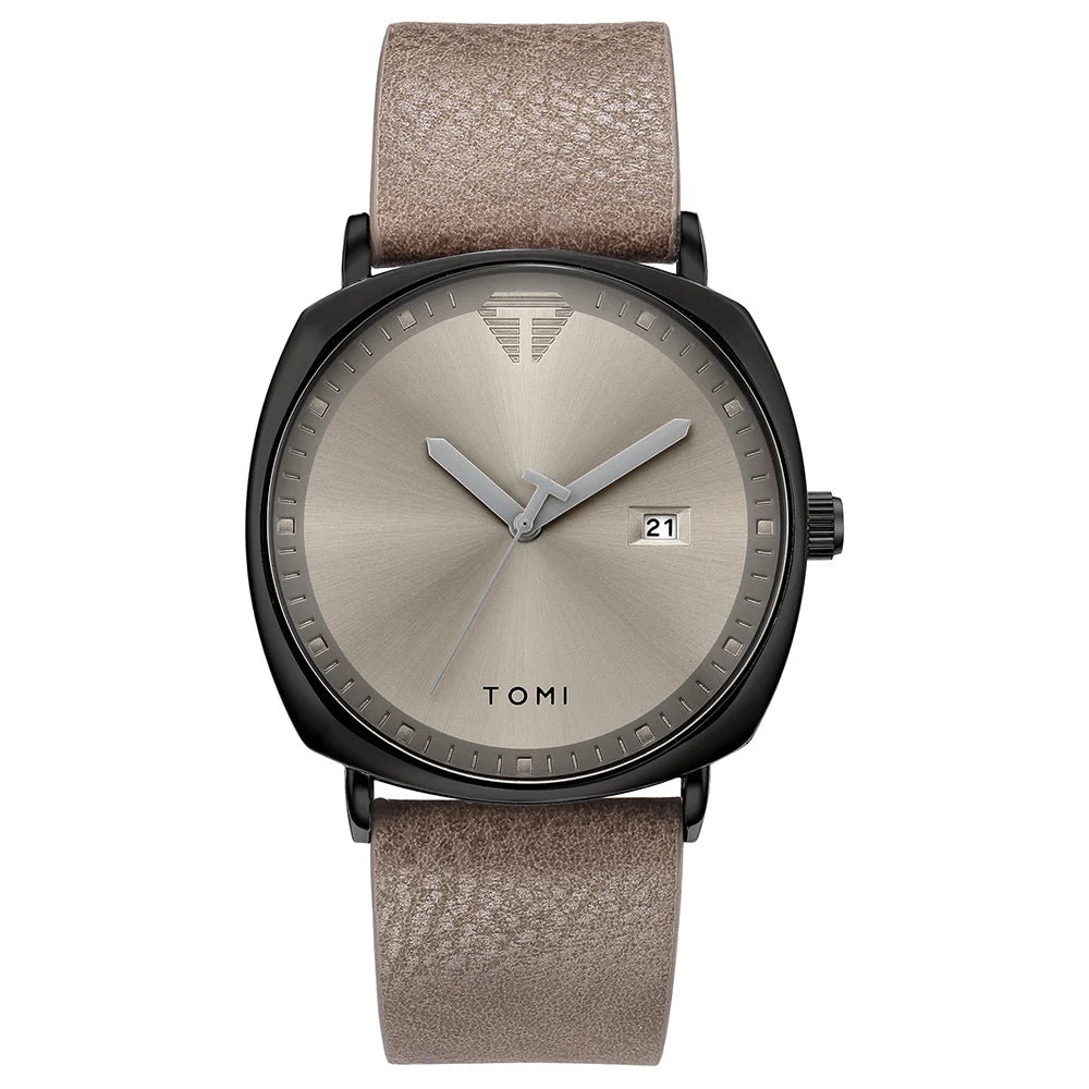 Relógio Masculino de Quartzo com Pulseira de Couro e Calendário