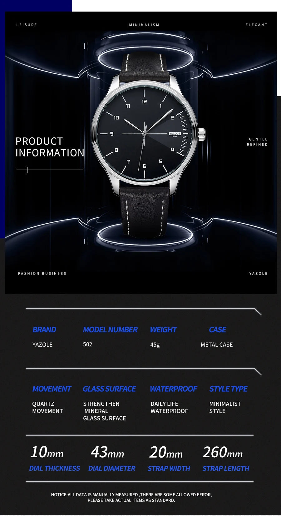 Relógio Masculino de Couro Yazole - Elegância e Estilo