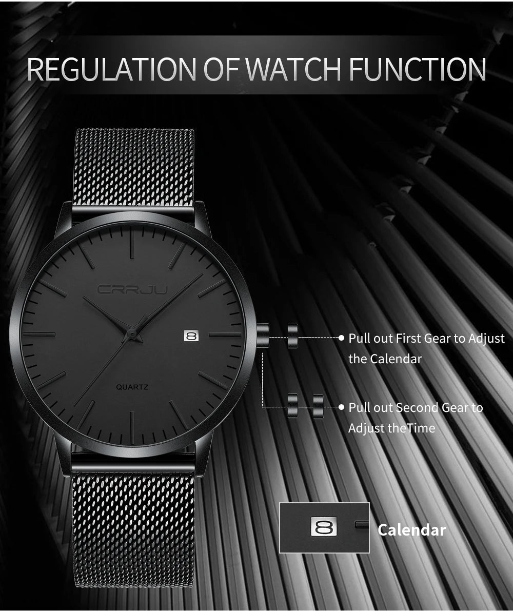 Relógio Masculino Ultra Fino CRRJU à Prova D'Água