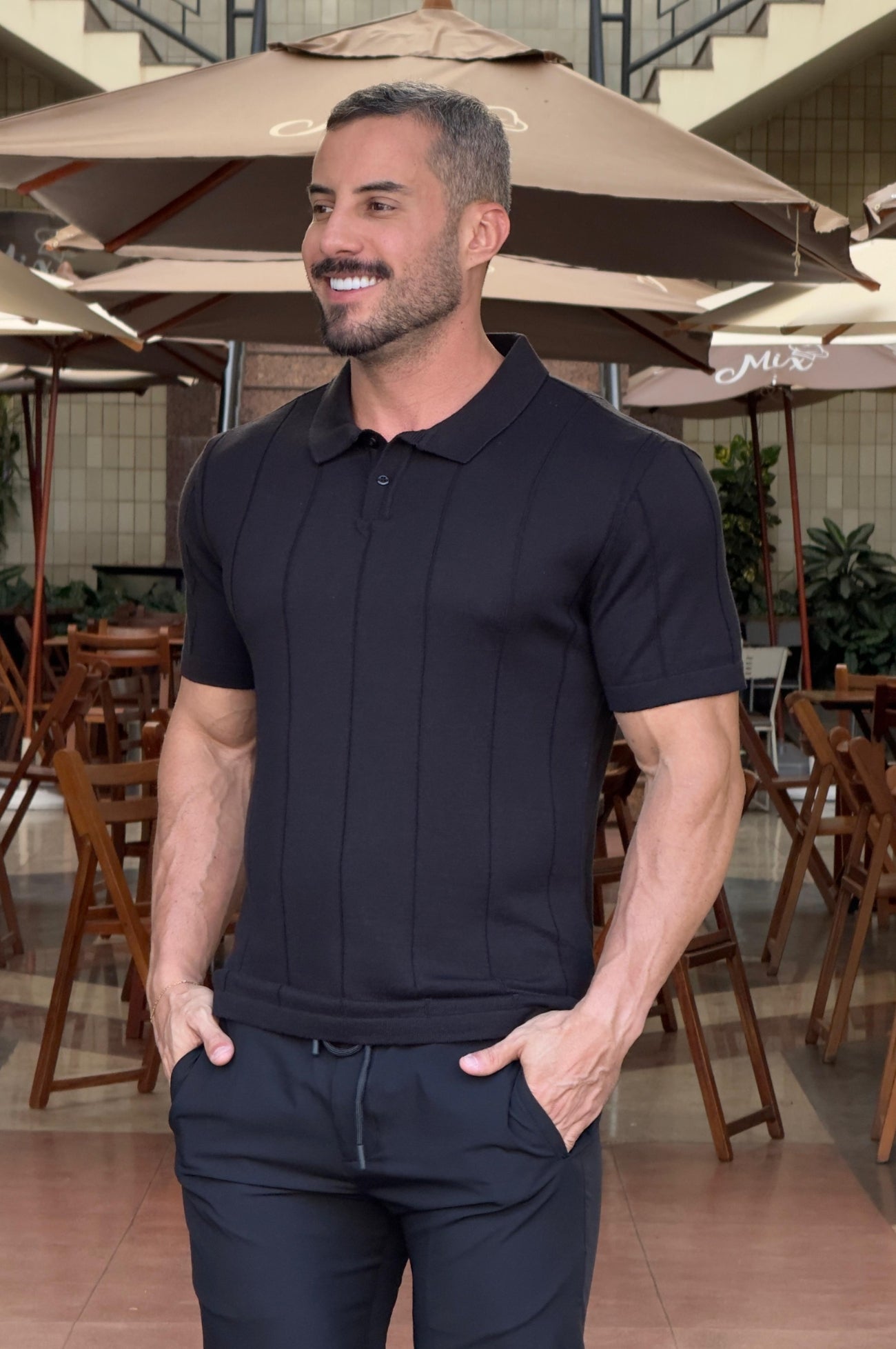 Camiseta Polo Tricot Preto - Up