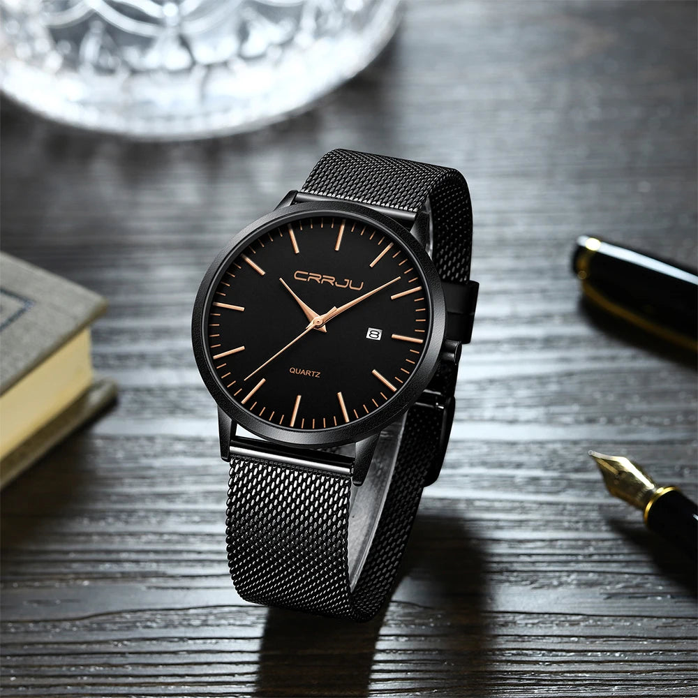 Relógio Masculino Ultra Fino CRRJU à Prova D'Água