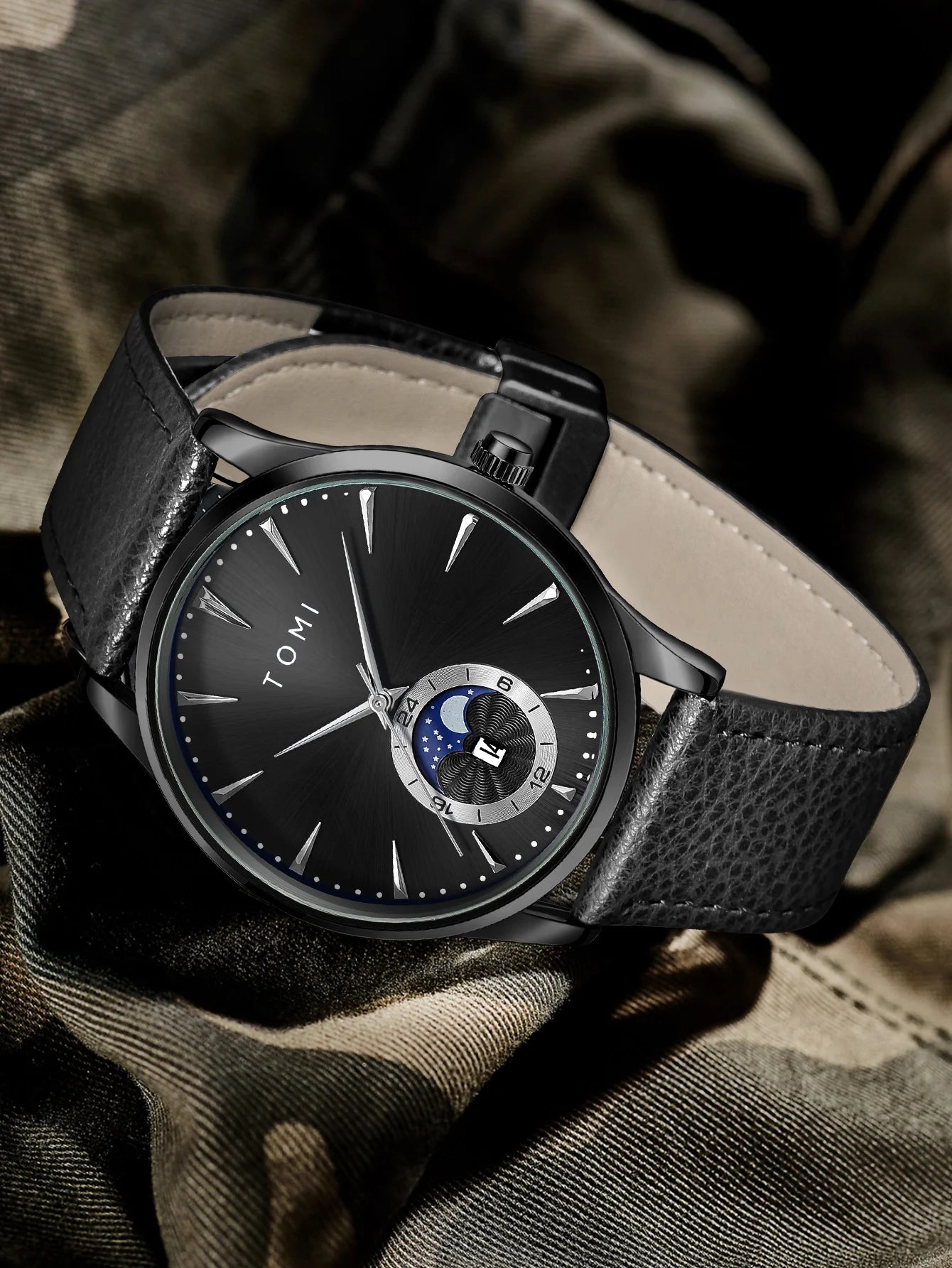 Relógio Masculino TOMI Luxo de Couro com Calendário