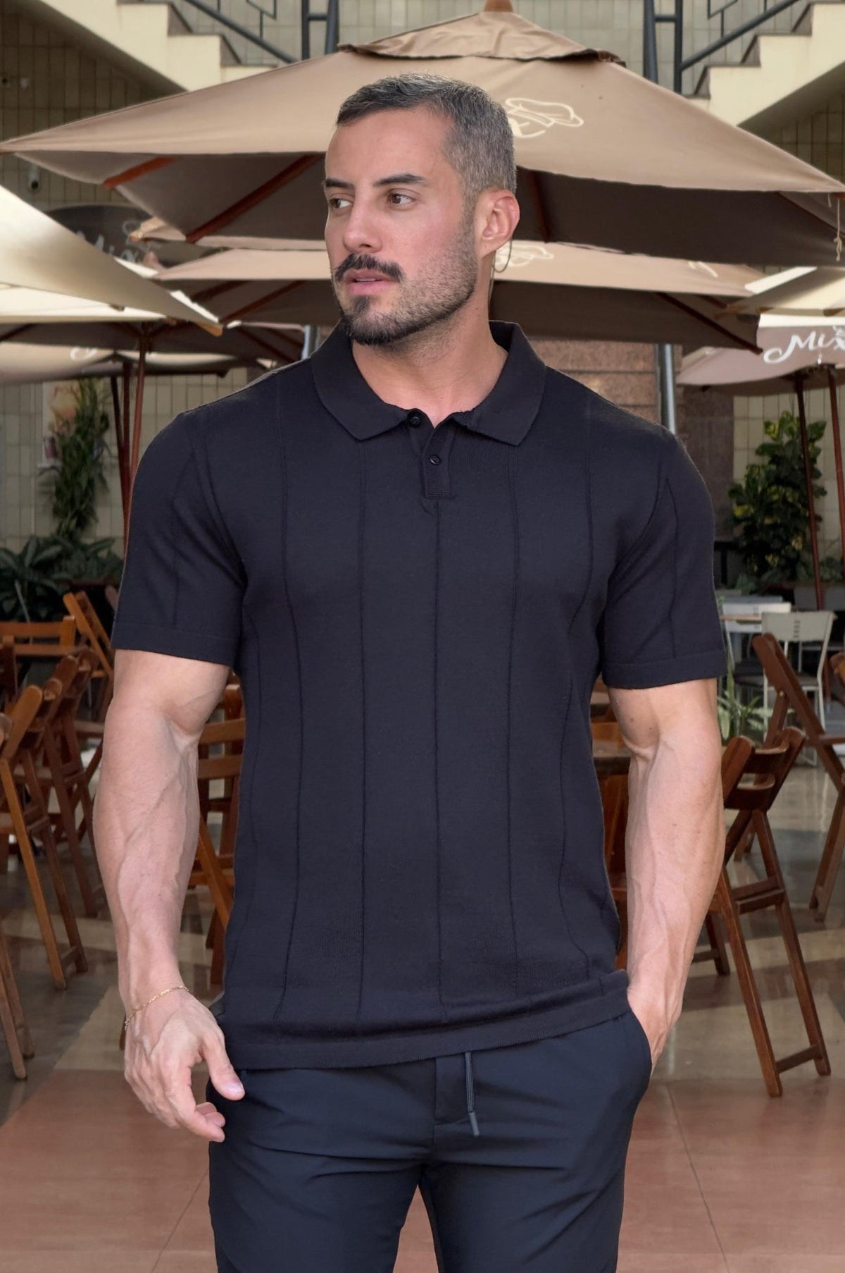 Camiseta Polo Tricot Preto - Up