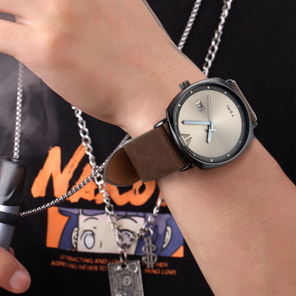 Relógio Masculino de Quartzo com Pulseira de Couro e Calendário