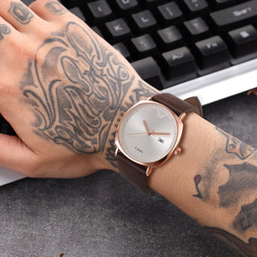 Relógio Masculino de Quartzo com Pulseira de Couro e Calendário