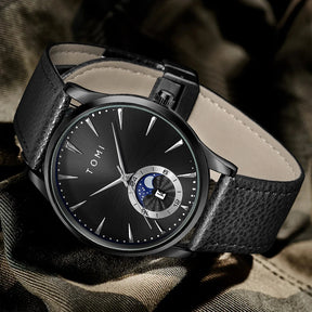 Relógio Masculino TOMI Luxo de Couro com Calendário