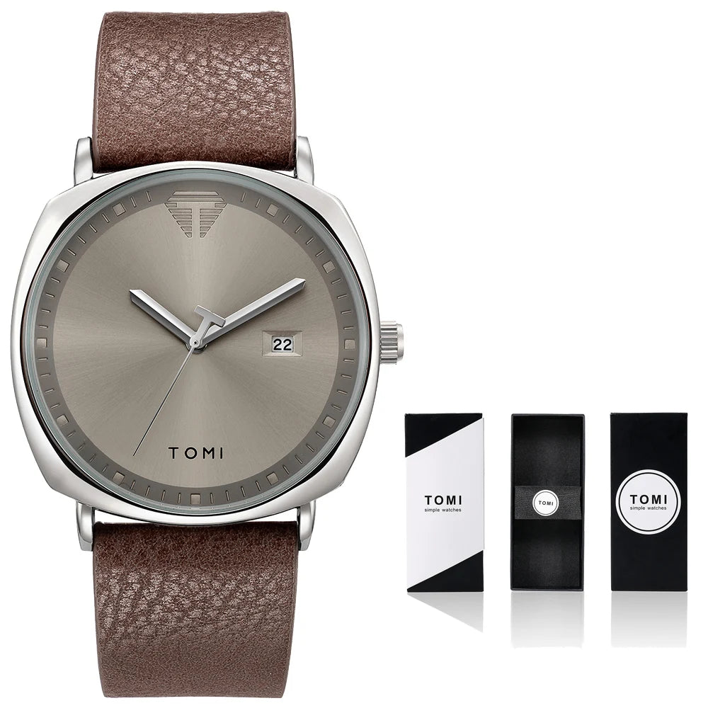 Relógio Masculino de Quartzo com Pulseira de Couro e Calendário