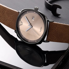 Relógio Masculino de Quartzo com Pulseira de Couro e Calendário